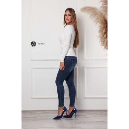 Kerek nyakú fonott mintás kötött felső fehér