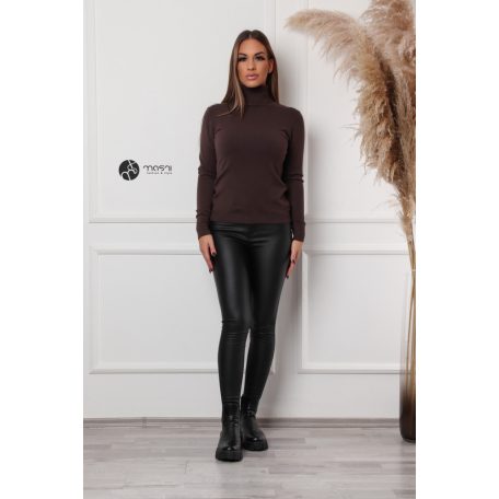 Garbós nyakú basic kötött felső sötétbarna