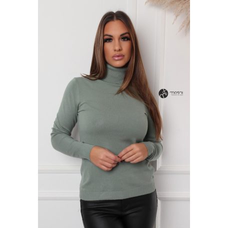 Garbós nyakú basic kötött felső pasztell zöld