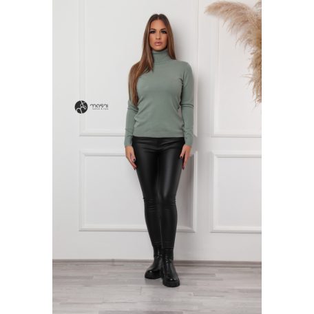 Garbós nyakú basic kötött felső pasztell zöld