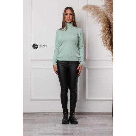 Garbós nyakú basic kötött felső világos zöld