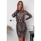 Csipke mintás, kövezett alakkövető ruha nude/fekete