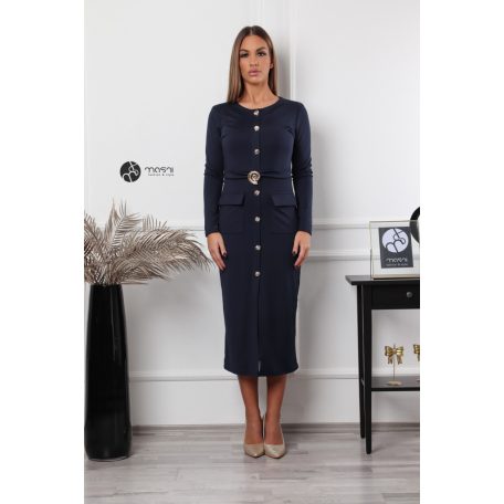 Arany gombos poli maxi ruha sötétkék