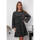 Hátán szatén masnis flitteres oversize ruha fekete/ezüst