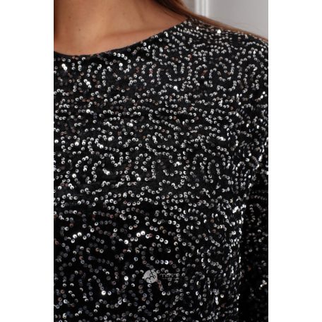 Hátán szatén masnis flitteres oversize ruha fekete/ezüst