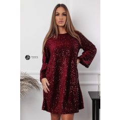 Hátán szatén masnis flitteres oversize ruha bordó