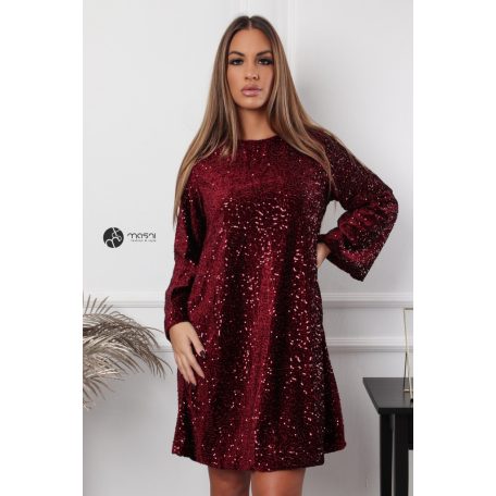 Hátán szatén masnis flitteres oversize ruha bordó