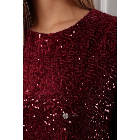 Hátán szatén masnis flitteres oversize ruha bordó