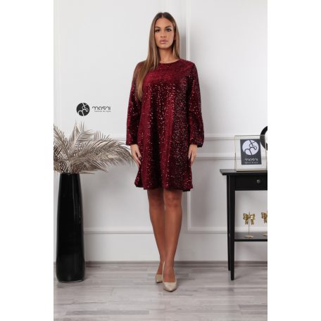 Hátán szatén masnis flitteres oversize ruha bordó