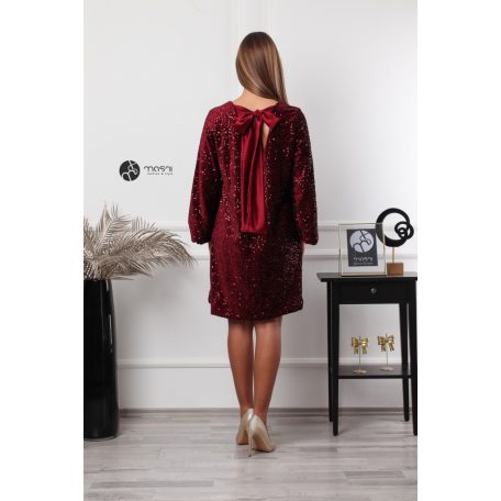 Hátán szatén masnis flitteres oversize ruha bordó