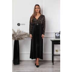   Flitteres felsőrészes, pliszíros szoknyás maxi ruha arany/fekete