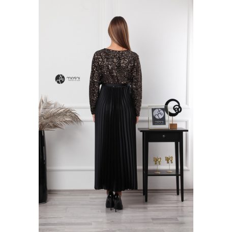 Flitteres felsőrészes, pliszíros szoknyás maxi ruha arany/fekete