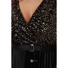 Flitteres felsőrészes, pliszíros szoknyás maxi ruha arany/fekete