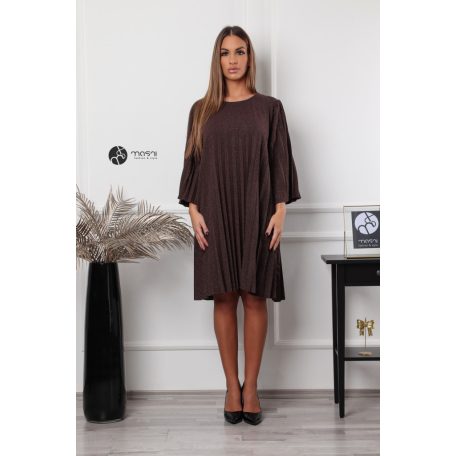 Hátán masnis, pliszírozott oversize ruha csillogó barna