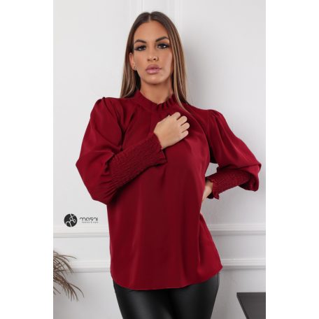 Magas rakott nyakú, hosszú ujjú, egyszínű felső bordó