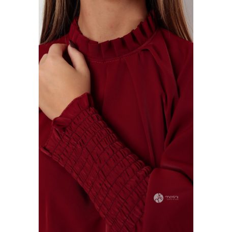 Magas rakott nyakú, hosszú ujjú, egyszínű felső bordó