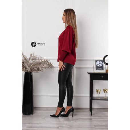 Magas rakott nyakú, hosszú ujjú, egyszínű felső bordó