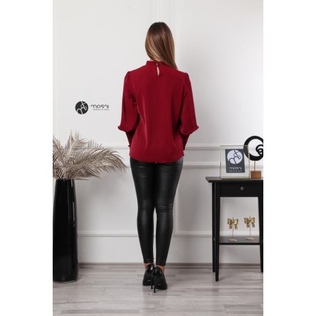 Magas rakott nyakú, hosszú ujjú, egyszínű felső bordó