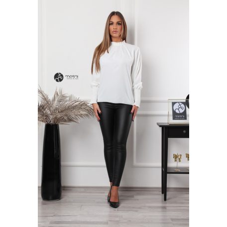 Magas rakott nyakú, hosszú ujjú, egyszínű felső fehér