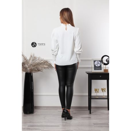 Magas rakott nyakú, hosszú ujjú, egyszínű felső fehér