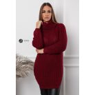 Garbós nyakú kétoldalt sliccelt kötött pulcsiruha burgundy