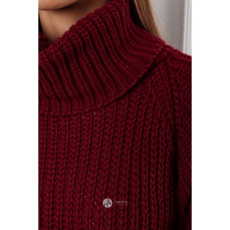 Garbós nyakú kétoldalt sliccelt kötött pulcsiruha burgundy