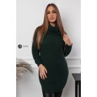 Garbós nyakú kétoldalt sliccelt kötött pulcsiruha sötétzöld