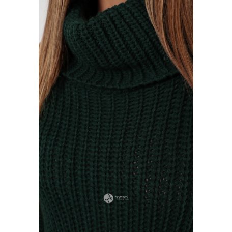 Garbós nyakú kétoldalt sliccelt kötött pulcsiruha sötétzöld