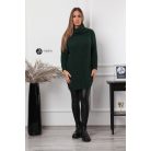 Garbós nyakú kétoldalt sliccelt kötött pulcsiruha sötétzöld