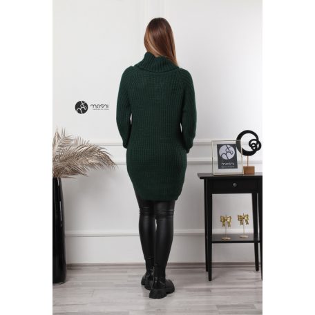 Garbós nyakú kétoldalt sliccelt kötött pulcsiruha sötétzöld