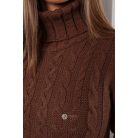 Garbós nyakú fonott mintás kötött pulcsiruha csokibarna