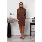 Garbós nyakú fonott mintás kötött pulcsiruha csokibarna