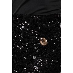 Flitteres szoknyás, nyakbakötös miniruha fekete