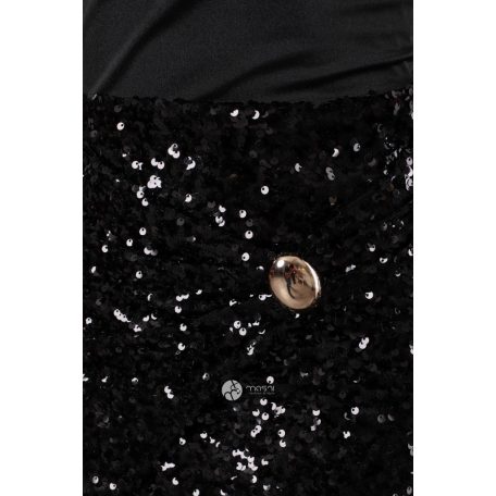 Flitteres szoknyás, nyakbakötös miniruha fekete