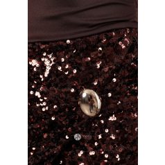 Flitteres szoknyás, nyakbakötös miniruha barna