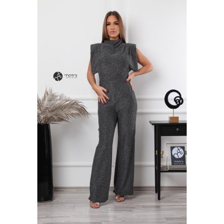 Magas nyakú, kövezett overál ezüst