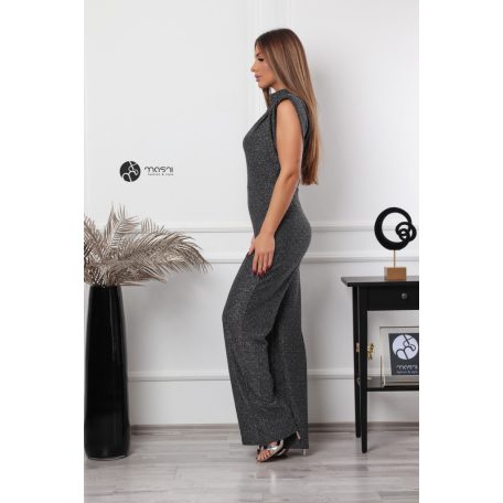 Magas nyakú, kövezett overál ezüst