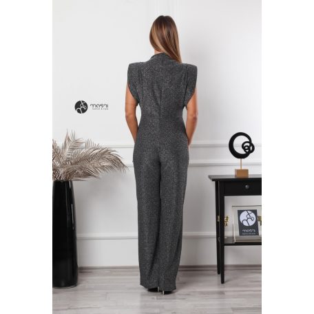 Magas nyakú, kövezett overál ezüst