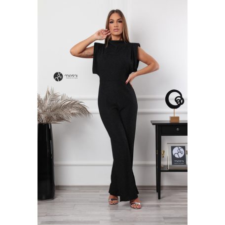 Magas nyakú, kövezett overál fekete