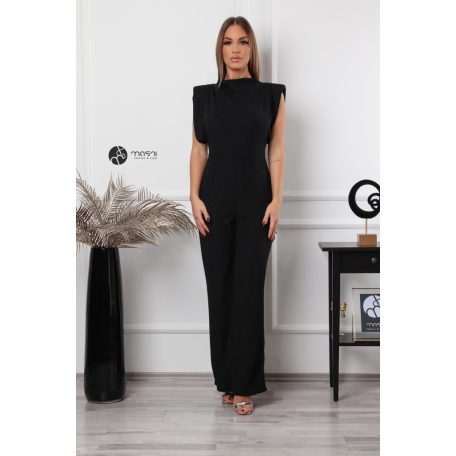 Magas nyakú, kövezett overál fekete