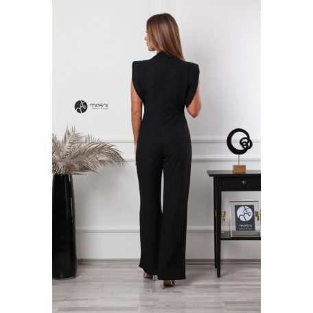 Magas nyakú, kövezett overál fekete