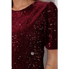 Rövid ujjú flitteres miniruha burgundy