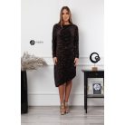 Hosszú ujjú, derékban húzott flitteres ruha barna