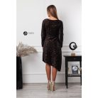 Hosszú ujjú, derékban húzott flitteres ruha barna