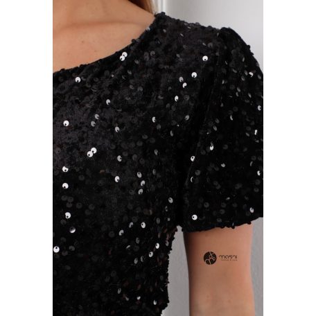 Rövid ujjú flitteres mini ruha fekete