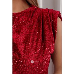 Válltöméses, ujjatlan flitteres miniruha bordó