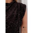 Válltöméses, ujjatlan flitteres miniruha sötétbarna