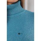 Garbós nyakú csillogó kötött felső pávakék