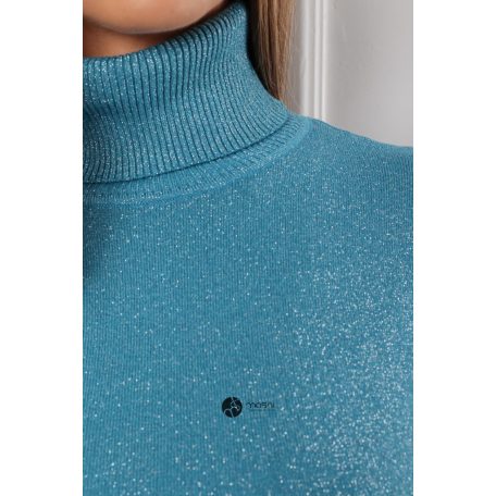 Garbós nyakú csillogó kötött felső pávakék