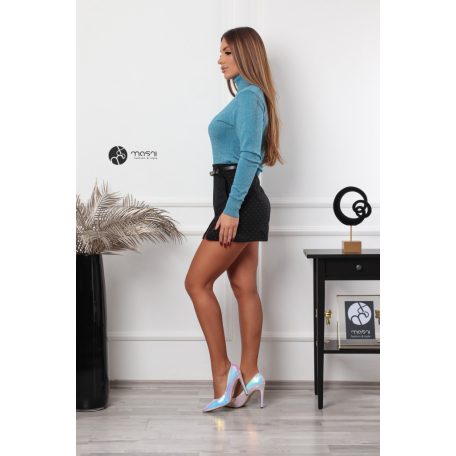 Garbós nyakú csillogó kötött felső pávakék